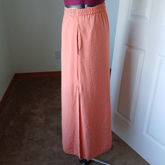 H&M Salmon Pink Double Split-hem Maxi Skirt Small pockets lined elastic pull on - Picture 2 of 11